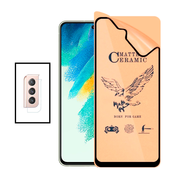 Kit Película de Camara Traseira + Vidro Temperado CeramicGlass Full Cover para Samsung Galaxy S22 Ultra 5G - Transparente/Preto