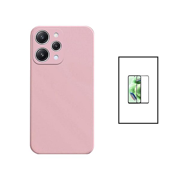 Kit Película de Vidro Temperado 5D Full Cover + Capa Silicone Líquido para Xiaomi Redmi Note 12R - Rosa