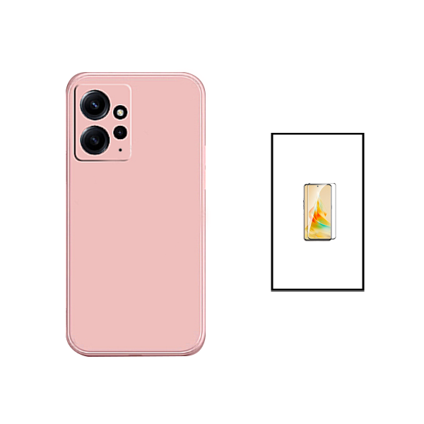 Kit Película de Vidro Temperado 5D Full Cover + Capa Silicone Líquido para Xiaomi Redmi Note 12 4G - Rosa